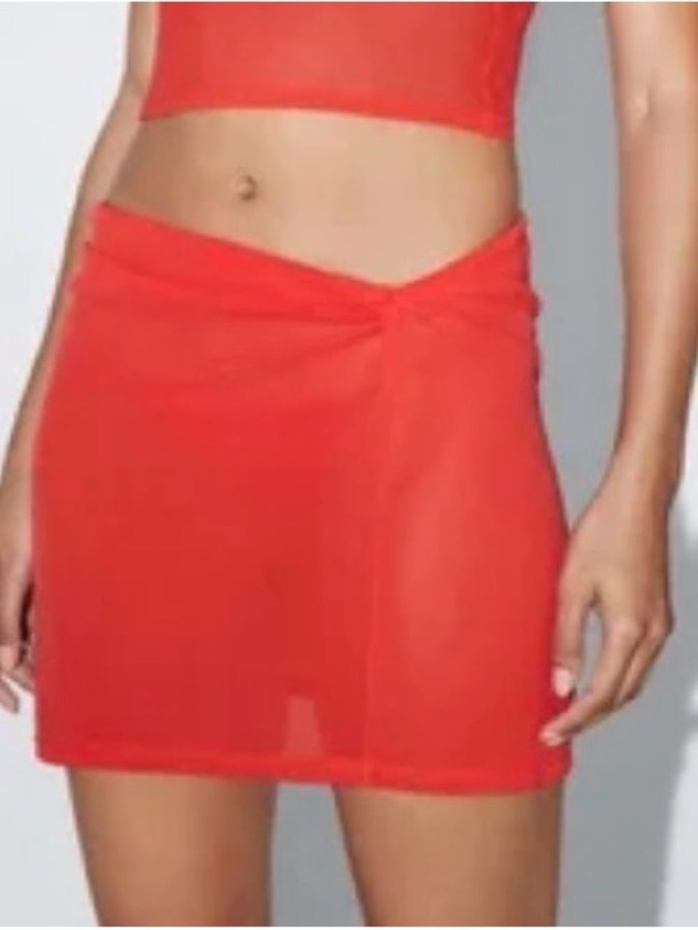 Khy Red Ruched Sheer Skirt
